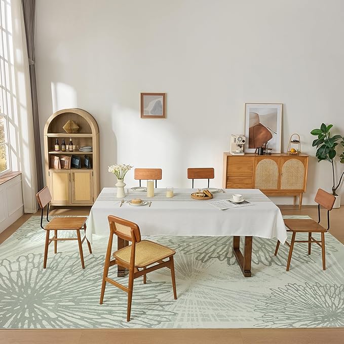 WITSHOCK 10x14 Washable Rug for Living Room,Modern Floral Distress Print Pattern Area Rugs,Stain Resistant with Non Slip Backing Carpet for Dining Room,Bedroom & Home Decor,Green/Light Green