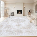 Area Rug 8x10 Living Room Rug, Machine Washable Vintage Distressed Medallion Rug Non-Slip Soft Low Pile Large Indoor Rugs for Bedroom Kitchen Dining Room Office(Beige,8'x10')