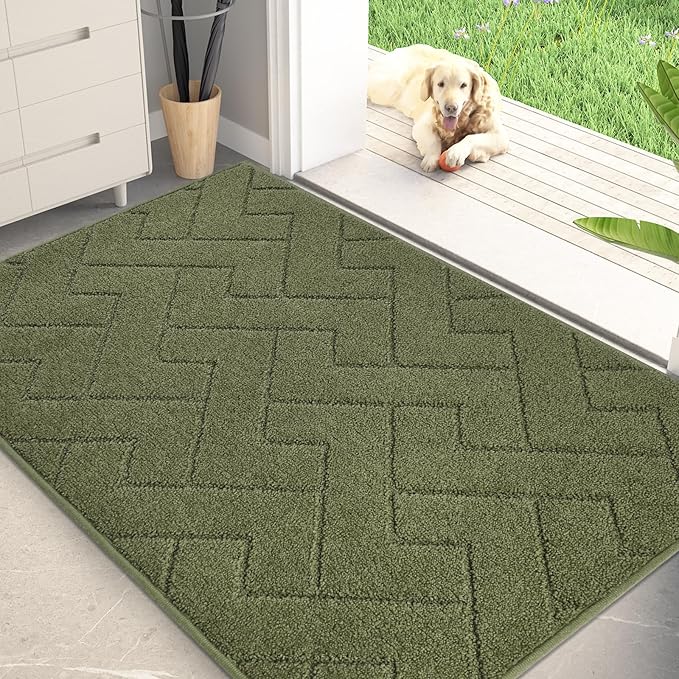 PURRUGS Dirt Trapping Door Mat 32" x 47", Non-Slip Machine Washable Entry Rug, Shoe Scraper, Dog Doormat, Super Absorbent Welcome Mat for Front & Back Door, Muddy Wet Shoes & Paws, Sage Green