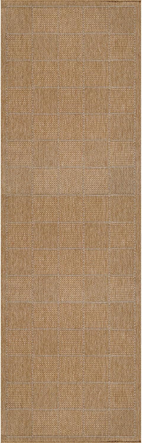 Beverly Rug Easy Jute Checkered Squared Runner Rug 2x7 Washable Durable Indoor Outdoor Area Rugs for Living Room Patio Office Stain Resistant Non Shedding Casual Indoor Outside Carpet 2 x 7 Natural