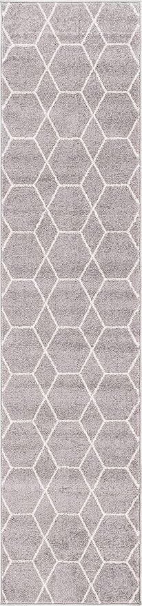 Unique Loom Trellis Frieze Collection Area Rug - Geometric (2' x 8' 8" Runner, Light Gray/ Ivory)