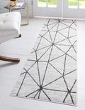 Rugs.com Lattice Trellis Collection Rug – 10 Ft Runner White Low-Pile Rug Perfect for Hallways, Entryways