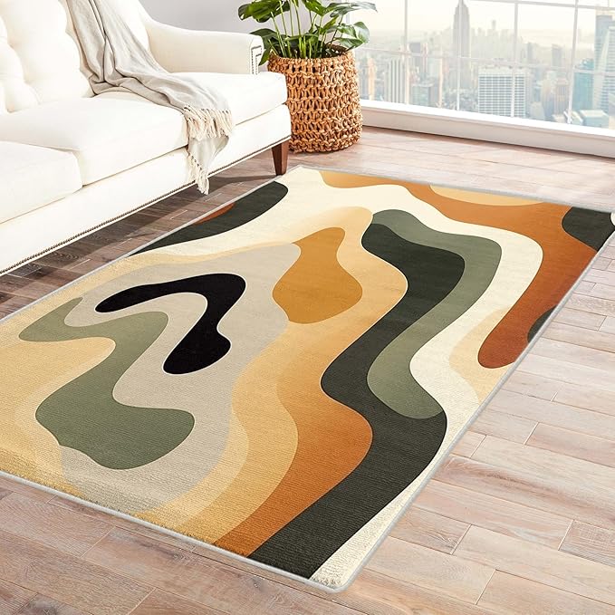 Neutral Color Rug, 5x8 Rug, Earth Tone Rugs for Living Room Bedroom, Vintage Large Area Rug, Washable Rug Non Slip Soft Indoor Carpet, Kids and Pets Friendly, Neutral Color Home & Room Decor