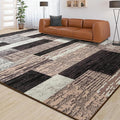 Large Area Rugs,Modern Geometric Patchwork Floor Decor for Bedroom Aesthetic Carpet, Rockwood Collection, Indoor Rugs for Living Room Dining Room Nursery Office Machine Washable Rug, 6x9 Ft Chocolate