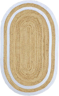 Oval Runner 2x8 Kilim Jute Runner Natural Oval Thick 0.27" Solid Design Beige White Hand Braided Jute Flatweave Mat Handmade Boho Indoor Outdoor Rugs for Kitchen Hallway Enterway