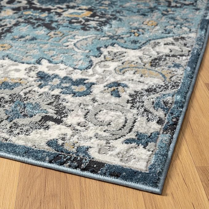 LUXE WEAVERS Moroccan Blue 4x5 Medallion Area Rug for Living Rooms