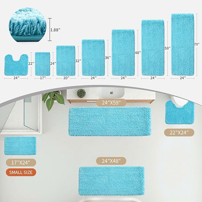 Bathroom Runner Rug 24x70 Teal Non Slip Fluffy Long Bath Mat for Bathroom Floor Washable Plush Luxury Large Bath Rug for Tub Absorbent Runner Rug for Bedside