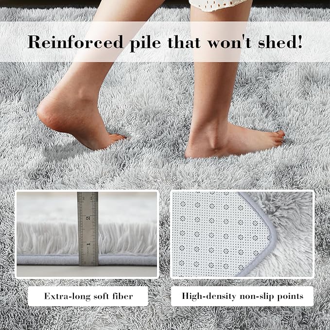 Fluffy Rug Shaggy Area Rug, Mottling Grey 4x6 Area Rugs for Bedroom, Small Bedside Rug, Soft Fluffy Shaggy Entryway Throw Rugs for Living Room Bedroom Kids Room Home Decor