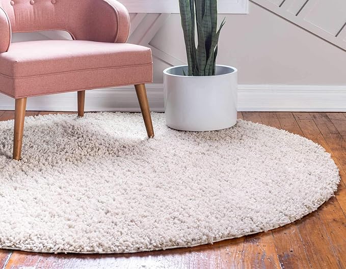 Unique Loom Davos Shag Collection Area Rug - Solid (5' 1" Round, Linen)
