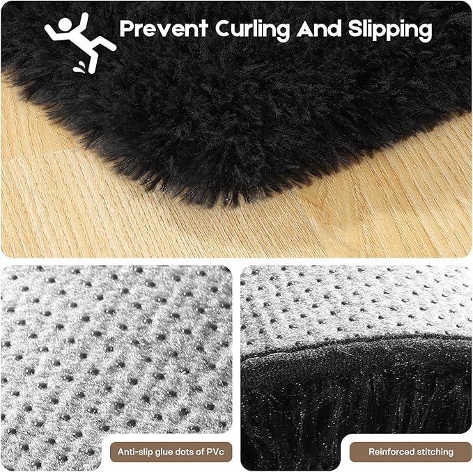 Black 8x10 Area Rugs for Living Room Bedroom, Fluffy Large Rug Soft Shag Non-Slip Carpet for Kids Boys and Girls Room Dorm Home Decor (8ft x 10ft)