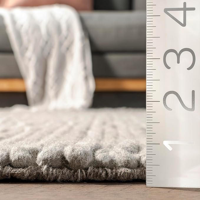 Nuloom Penelope Light Grey/Ivory, 6' x 9', Hand-Braided, Wool & Cotton, Textured and Dense, High Traffic, Stain Resistant, Easy Clean, Durable Area Rug for Bedroom, Living Room, Dining, Entryway