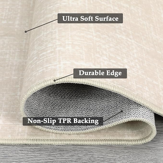 RUGSREAL 6x9 Large Bedroom Area Rug Soft Modern Area Rug for Living Room Non-Slip Stain Resistant Abstract Throw Floor Carpet Contemporary Rug Solid Color Accent Rug for Dining Room Office, Cream