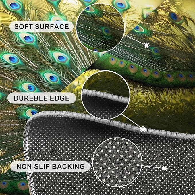 Peacock Rug 3x4-3x4 Rug, Wonderful Peacock Area Rugs for Bedroom, Nature Rugs for Living Room, Modern Style Washable Mat, Aesthetics Carpet - Peafowl Home Decor & Gifts