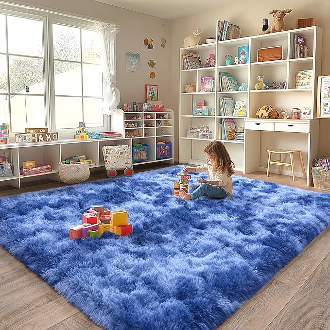 Fluffy Area Rugs for Living Room, Soft Shaggy Carpets for Living Room, Upgrade Anti-Skid Fuzzy Rugs for Kids' Room, Perfect Decor for Modern Home Tie Dye Blue 6x9 Feet