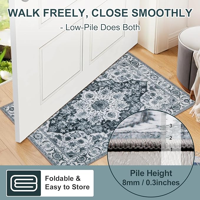 WILLSUN Washable Area Rugs, 8x10 Non-Slip Boho Large Area Rugs for Living Room, Bedroom, Machine Washable Vintage Rug, Indoor Floral Print Carpet for Home Decor, Kid & Pet Friendly Mat