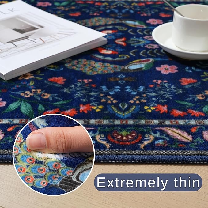 Rugcomf Runner Rug Washable Kitchen Runner 2'6''x8' Runner Rug for Entryway Indoor Floral Non-Slip Soft Carpet Runner for Hallways, Kitchen, Laundry, Bedroom, Bathroom(Blue)