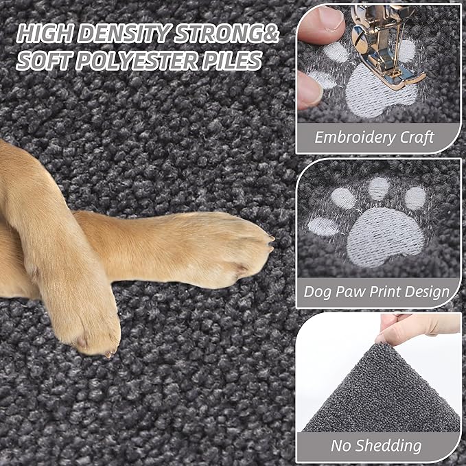 BEQHAUSE Dog Door Mat for Muddy Paws 32"x70" Dirt Trapper Absorbent Doormat Non Slip Entryway Rugs Washable Stain Resistant Welcome Floor Mat Soft Low-Profile for Front Back Door, Dark Grey
