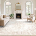 Vintage Living Room Area Rug - 8x10 Large Machine Washable Boho Moroccan Rug Distressed Farmhouse Rugs for Bedroom - Soft Non-Slip Indoor Carpet for Dining Room Office Nursery(Retro Beige, 8'x10')