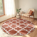 Area Rug 6ft, Moroccan Trellis Print Carpet, Machine Washable Non-Slip Rugs for Living Room, Bedroom, Dining Room & Entryway, Red