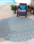 Unique Loom Outdoor Trellis Collection Area Rug - Tribal Trellis (5' 3" Round, Aqua/ Ivory)