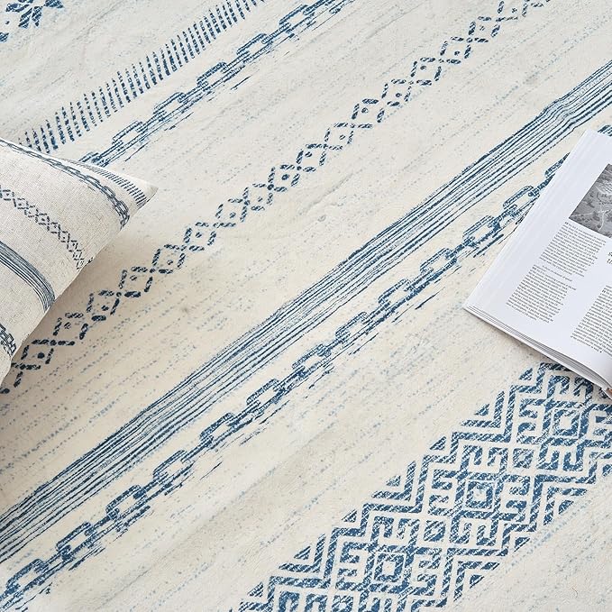 jinchan Moroccan Boho Runner Rug 2x6 - Machine Washable Non-Slip Low-Pile Soft Bohemian Runner Rug for Entryway Hallway Kitchen Bedroom Laundry Room (2‘x6', Blue)
