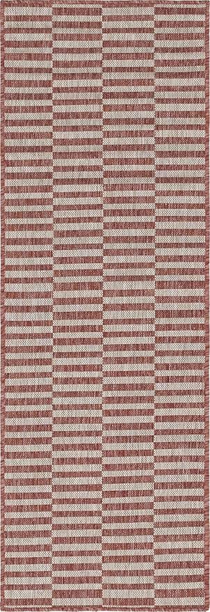 Unique Loom Outdoor Collection Classic Stripes, Transitional Indoor & Outdoor Area Rug, Rectangular 2' 0" x 6' 0", Red/Ivory