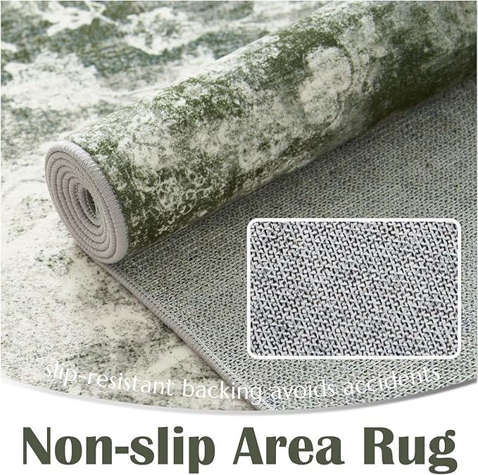 jinchan Green 4x6 Area Rugs - Machine Washable Vintage Floral Distressed Design Soft Ultra-Thin Low-Pile Non-Slip Carpet for Bedroom Living Room Dining Room Nursery (4x6ft, Forest Green)