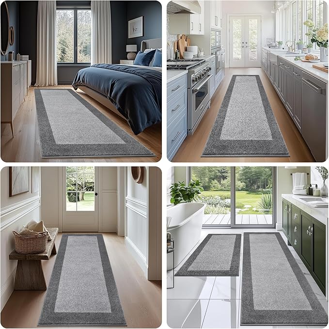 Machine Washable Runner Rug 32" x 96", Non Slip Kitchen Mat for Floor, Absorbent Entryway Rug for Kitchen, Bedroom, Living Room, Hallway, Door (Roll Packing)