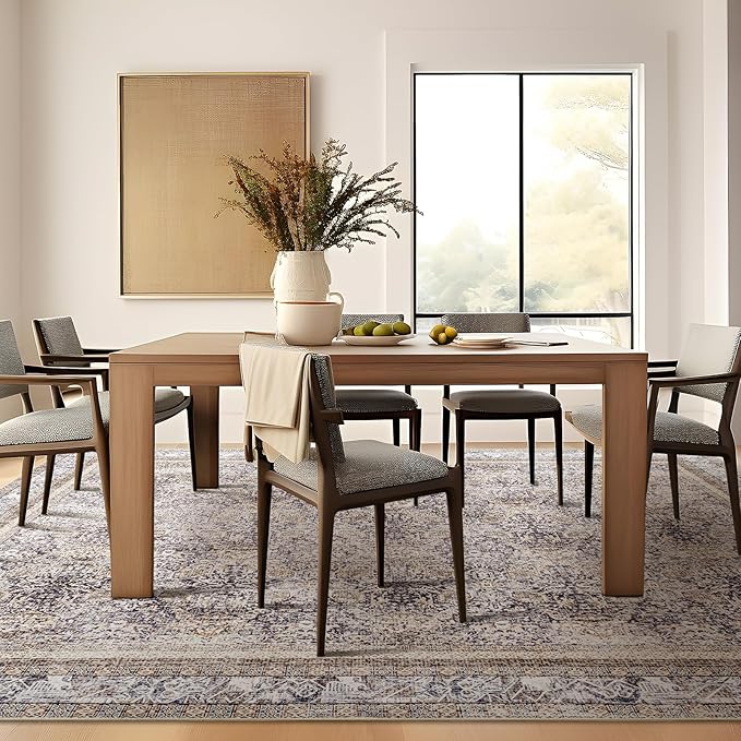 Phantoscope Washable Area Rug 4'x6' Non-Slip, Vintage Neutral Rugs for Living Room, Bedroom, Dining Room, Distressed Boho Floral Medallion Pattern, Low-Pile Foldable Floor Carpet, Light Brown