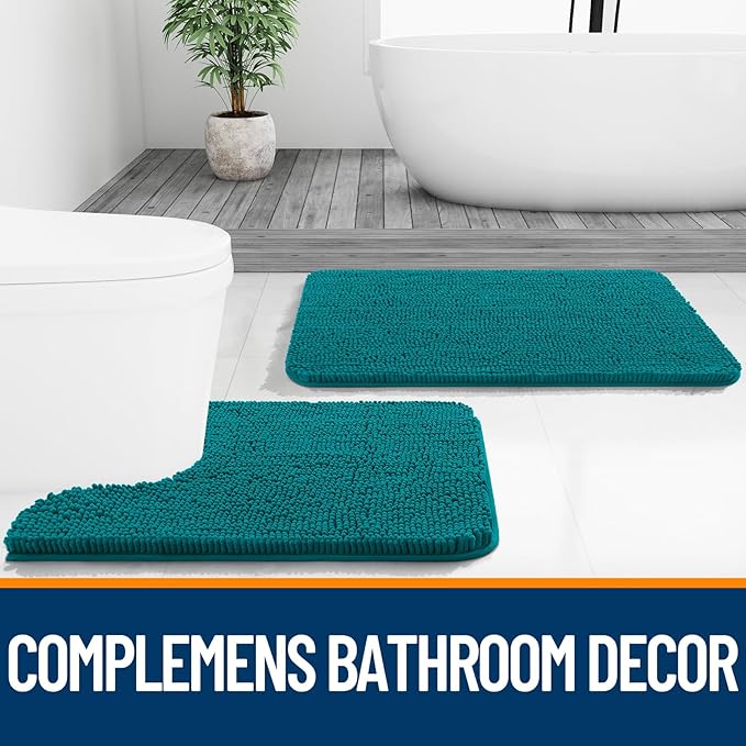 OLANLY Bathroom Rugs 30x20, Extra Soft Absorbent Chenille Bath Rugs, Rubber Backing Quick Dry, Machine Washable Bath Mats for Bathroom Floor, Tub and Shower, Home Decor Accessories, Deep Lake