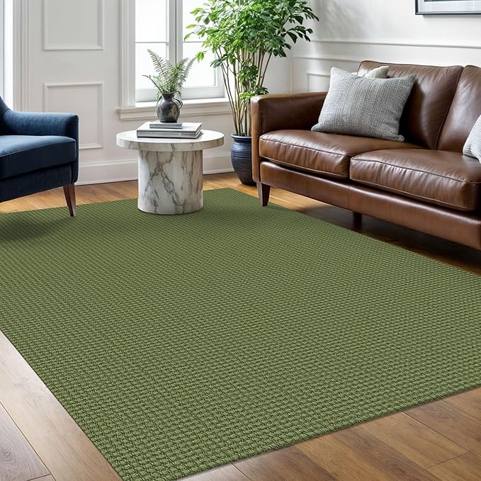 Braided Area Rug 5x7 Ft Washable Rugs for Living Room Non Slip Bedroom Rugs Boho Dining Room Rug Cotton Living Room Woven Floor Carpet for Nursery Playroom, Green