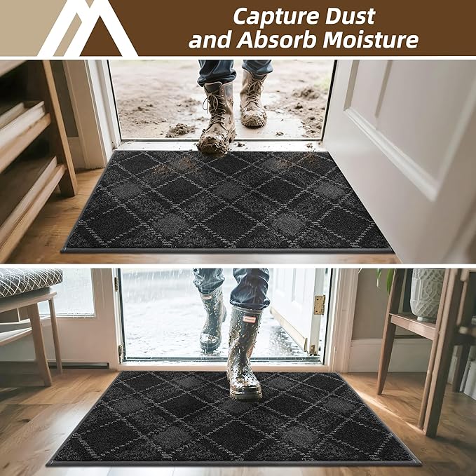 COSY HOMEER Plaid Door Mat 24" x 36",Dirt Trapper Entryway Rugs,Non-Slip Washable Farmhouse Doormat,Low Profile Welcome Mats for Paws Dark Grey
