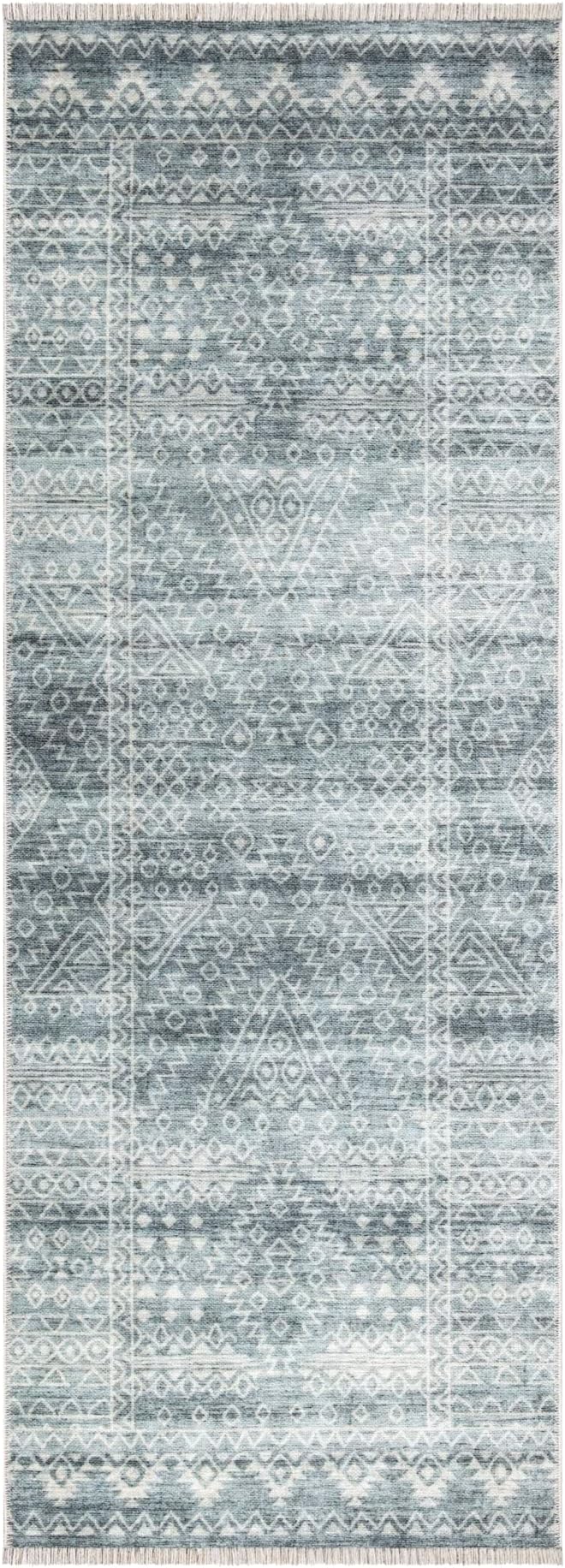 Bloom Rugs Caria Washable Non-Slip 7 ft Runner - Teal/Ivory Geometric Runner for Entryway, Hallway, Bathroom, and Kitchen - Exact Size: 2'6" x 7'