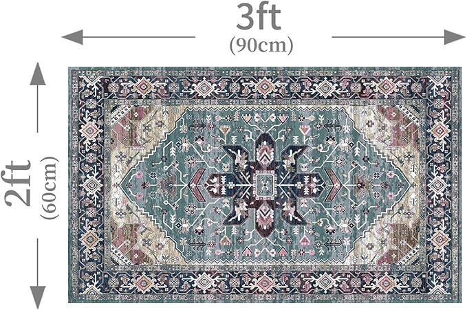 Enkor Area Soft Rugs 2x3 Washable Non Slip Boho Small Floor Entryway Rugs for Living Room Bedroom, Vintage Style Farmhouse Mat for Kitchen Purple & Green
