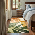 Boho Tropical Leaves Washable Living Room Area Rug, Low Profile Abstract Pattern, 3x5 Non-Slip Backing Carpet for Kitchen, Bedroom, Dining Room