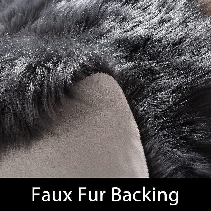 Latepis Dark Grey Round Rugs 5ft Faux Sheepskin Fur Rug for Bedroom Plush Fluffy Rug for Living Room Dorm Entertainment Room Luxury Home Decor