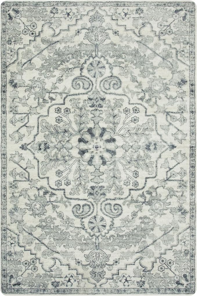 Lahome Area Rug 4x6 Bohemian Vintage Washable Boho Rugs for Bedroom Aesthetic, Beige Rugs for Living Room, Floral Medallion Soft Non-Slip Non-Shedding Faux Wool Rug for Entryway Kitchen Dining Table