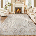 Wonnitar Washable Living Room Rugs, 8x10 Area Rugs for Room Decor, Beige Non Slip Ultra-Thin Soft Cozy Vintage Floral Distress Neutral Carpet for Bedroom Dining Room Farmhouse Playroom