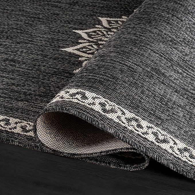 CAMILSON Outdoor Rug 6x9 Medallion Darkgray Modern Area Rugs for Indoor and Outdoor Patios Kitchen and Hallway Mats Washable Porch Deck Outside Carpet (Medallion Darkgray 6 x 9)