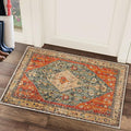 COMSLE Boho Area Rug, 2 x 3 Ft Washable Rugs for Entryway Faux Wool Small Rugs Distressed Throw Rug Non-Slip Floor Carpet for Indoor Bedroom Kitchen Living Room