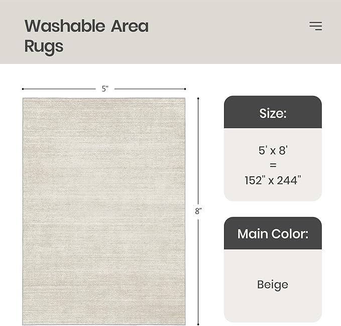 Valenrug Washable Rugs 7x9 - Stain Resistant 7x9 Area Rugs for Living Room, Non Slip Backing Printed Rugs for Bedroom, Folable Machine Washable Area Rug (7'x9', Beige)