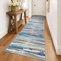 Modern Abstract Runner Rug 3x14, Blue Washable Long Kitchen Runner Non-Slip Soft Hallway Rug Runner Ultra Thin Print Faux Wool Carpet for Entryway Bedroom Laundry Room Indoor Home Decor