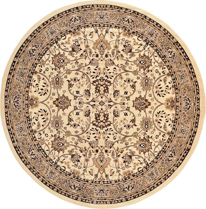 Unique Loom Sialk Hill Collection Area Rug - Washington (7' 10" Round Ivory/Black)