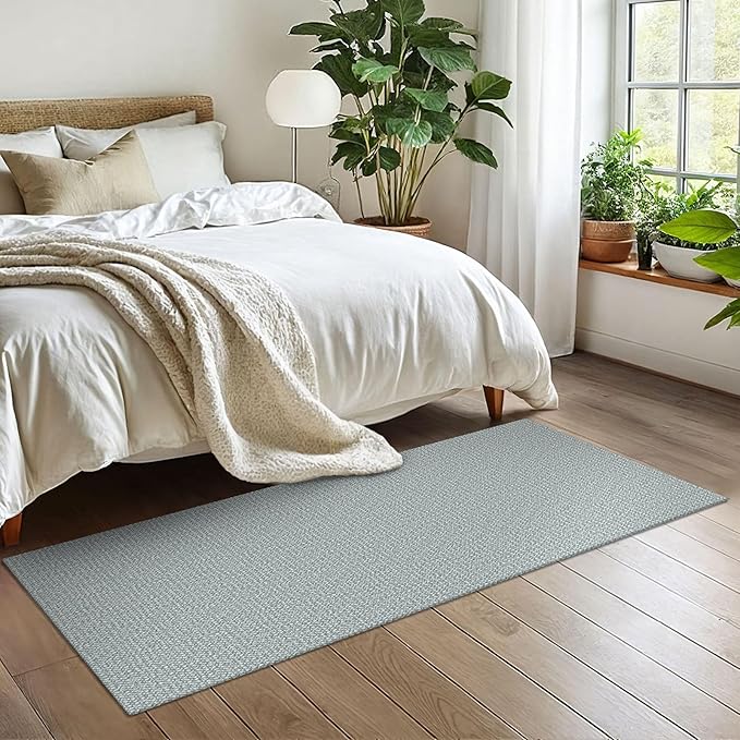 EARTHALL Washable Runner Rug 2x6 Ft Non Slip Runners for Hallways Cotton Rubber Backed Kitchen Runner Braided Indoor Floor Carpet Runners for Entryway, Hallway, Kitchen, Bedroom, Turquoise/Gray