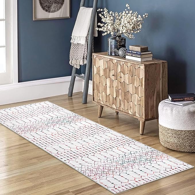 Lahome Moroccan Washable Runner Rug 2x6 Non-Slip Anti-Fatigue Kitchen Rugs and Runners Throw Soft Long Bathroom Runner, Geometric Print Distressed Floor Runners for Entryway Laundry Room Foyer