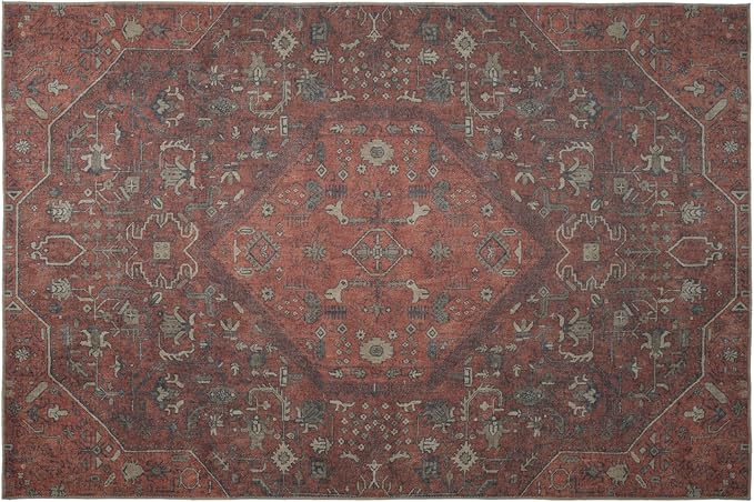 Revival Rugs Zinnia 6'x9' Zero-Shedding Area Rug for Living Room Bedroom - Oeko-TEX Certified, Low Pile, Spot Clean, Terra, Orange, Red