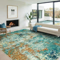 Washable Area Rugs for Living Room 9x12 - Large Neutral Modern Abstract Rug, Soft Low Pile Carpet with Non Slip Backing for Under Dining Room Table, Bedroom, Home, Office, Dorm - Teal Brick