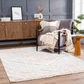 Hauteloom Rosales Farmhouse Living Room Bedroom Modern Moroccan Medallion Area Rug - Soft Shaggy High Low Carpet - High Pile - Bohemian, Boho - White, Beige, Cream - 7'10" x 10'