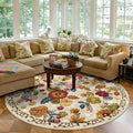 6ft Round Machine Washable Area Rug for Living Room, Beige Vintage Boho Floral Rug Large Non-Slip Low Pile Soft Faux Wool Carpet, Kids and Pets Friendly for Bedroom Nursery Farmhouse Home Decor Rug
