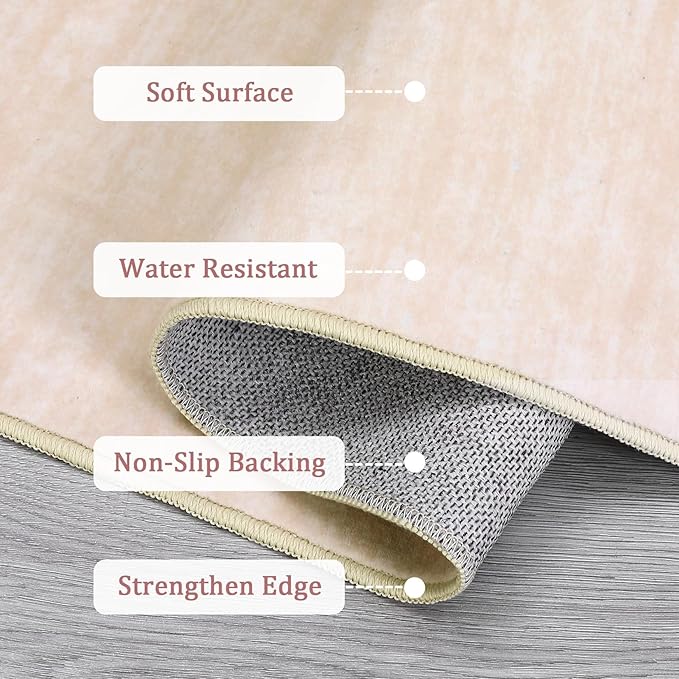 RUGSREAL 3x5 Washable Bedroom Rug Indoor Solid Color Rug Non-Slip Dining Room Throw Carpet Modern Contemporary Area Rug for Living Room Bedroom Kitchen Nursery, 3' x 5' Ivory Beige